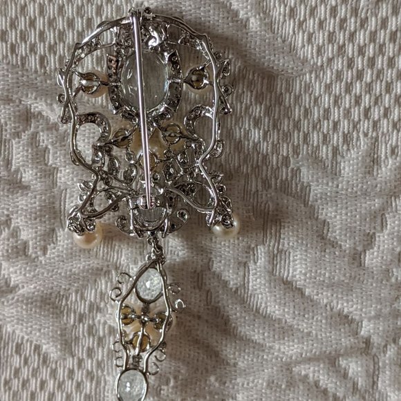 18K/Diamond/Aqua/Pearl Brooch Victorian Style - Picture 5 of 15